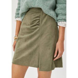 Anthropologie Army Green Roxanna Faux Sueded Mini Shift Skirt Size 14